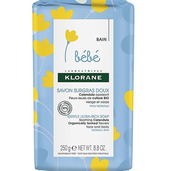 Klorane - Savon surgras doux Calendula apaisant - Bébé - Peau normale - Visage et Corps 250 g