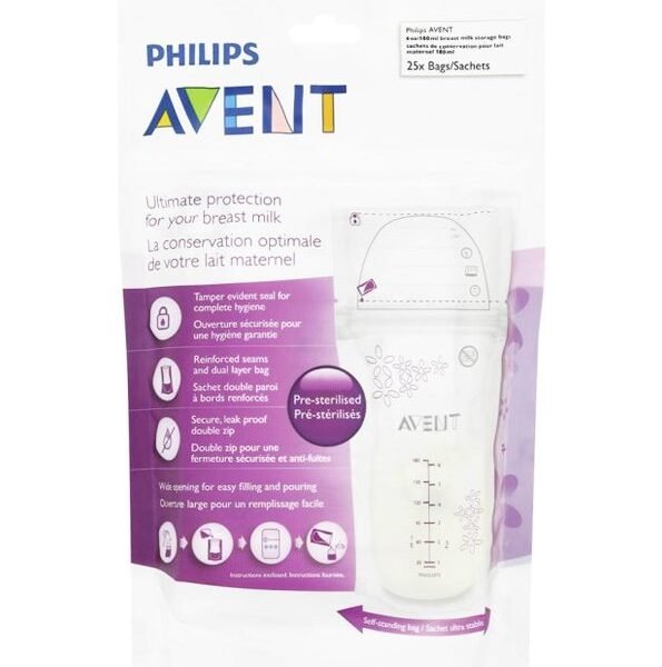 Avent - SCF603/25 - Sachets de conservation pour le lait maternel 180 ml - X25