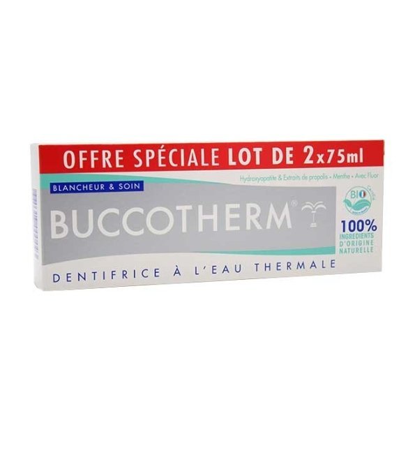 Buccotherm-Dent-blancheur-soin-275ml-pack-1.jpg Buccotherm Dentifrice Blancheur Et Soin 75ml x2 PACK – Image 1