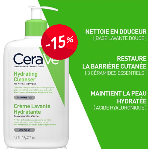 CeraVe Crème Lavante Hydratante Peau Normale à Sèche | 473ml -15%