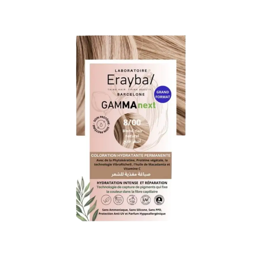 Elba-lait-bronzant-protecteur-spf30-100ml-2025-04-28T122637.536.png Erayba Gamma Coloration 8/00+ Blond Clair Intense – Image 1