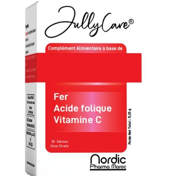 JULLYCARE Fer Acide Folique Vitamine C 30 Gélules