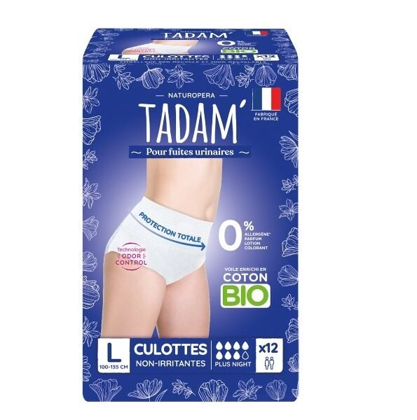 TADAM CULOTTES FUITES URINAIRES PLUS NUIT TAILLE L X12