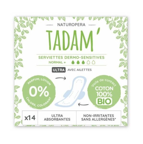 Tadam Serviette Ultra Coton Bio Normal+ 14un