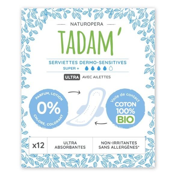 Tadam Serviette Ultra Coton Bio Super+ 12un