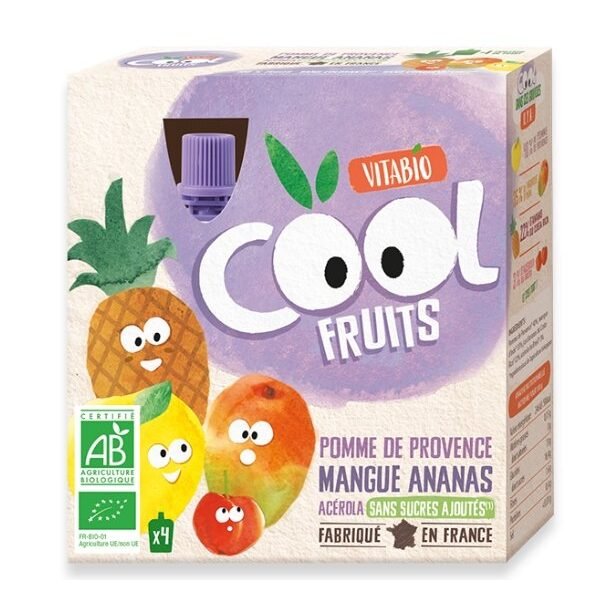 VITABIO COOL FRUITS POMME MANGUE ANANAS 4 X 90G