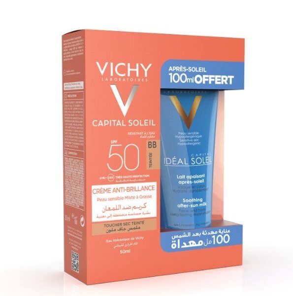 Vichy Capital soleil creme Anti Brillance Teinté + Apres Soleil 100ml Pack
