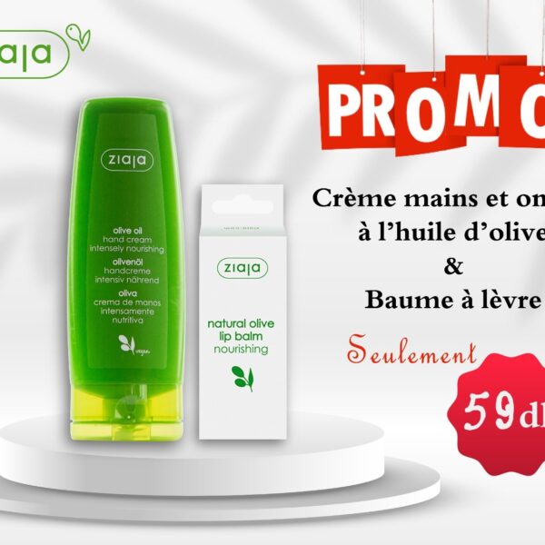 Ziaja Creme Mains 80ml + baume a Levres 10ml Olive Naturel Pack
