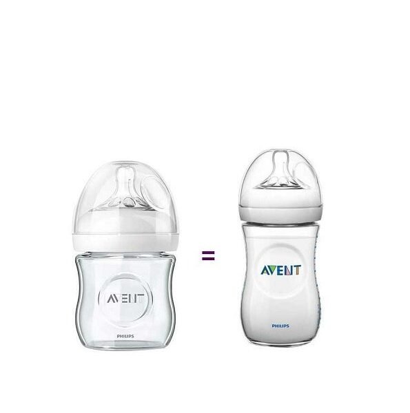 AVENT BIBERON NATURAL VERRE 120 ML SCF051/17 + AVENT BIBERON NATURAL 260ML SCF070/24 DECORE OFFERT