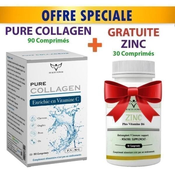 HEALTH POWER PURE COLLAGEN 90 Comprimés +ZINC 30 Comprimés OFFERT