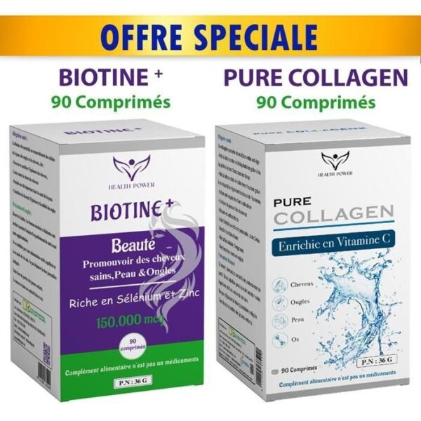 HEALTH POWER PURE COLLAGEN 90 Comprimés +BIOTINE 90 Comprimés