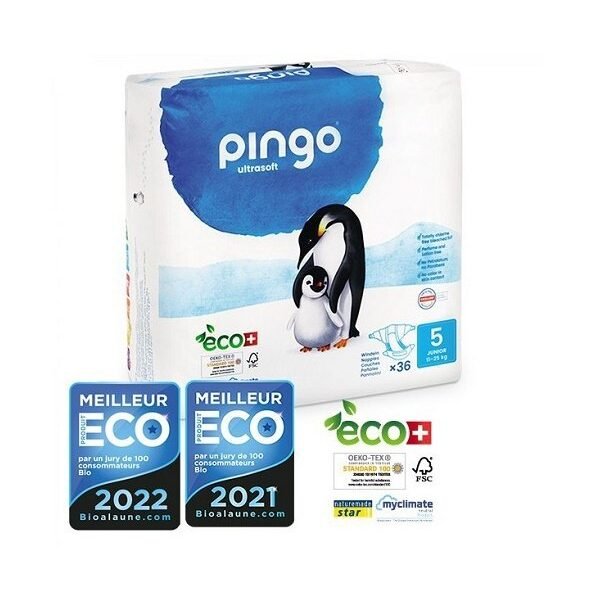 PINGO COUCHES ÉCOLOGIQUES JETABLES JUNIOR TAILLE 5 (11-25KG) 36 COUCHES