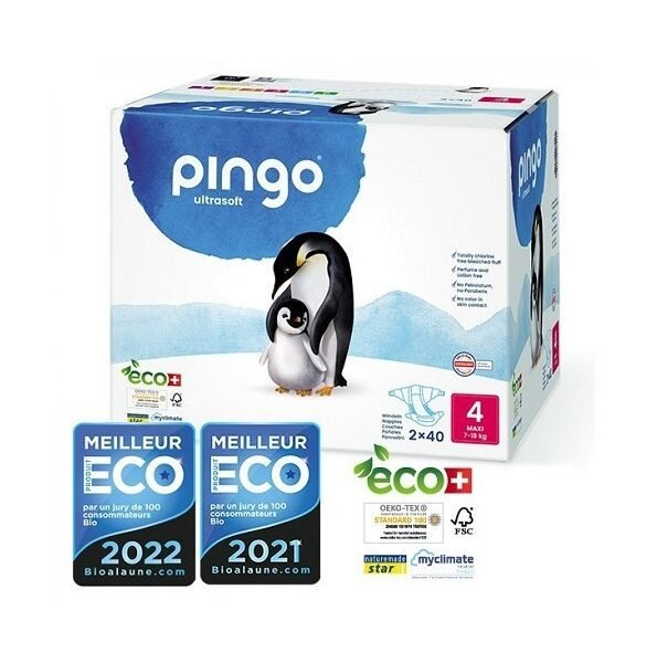 Pingo Couches Maxi Taille 4 7PINGO COUCHES ÉCOLOGIQUES JETABLES MAXI JUMBO TAILLE 4 (7-18KG) 2X40 COUCHES-18kg/2*40pcs