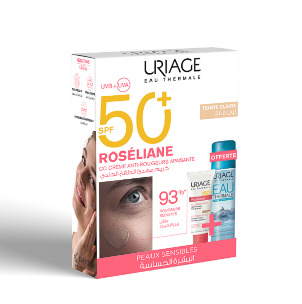 ROSÉLIANE CC CREAM SPF50 TEINTE CLAIRE + EAU THERMALE 50ML OFFERTE